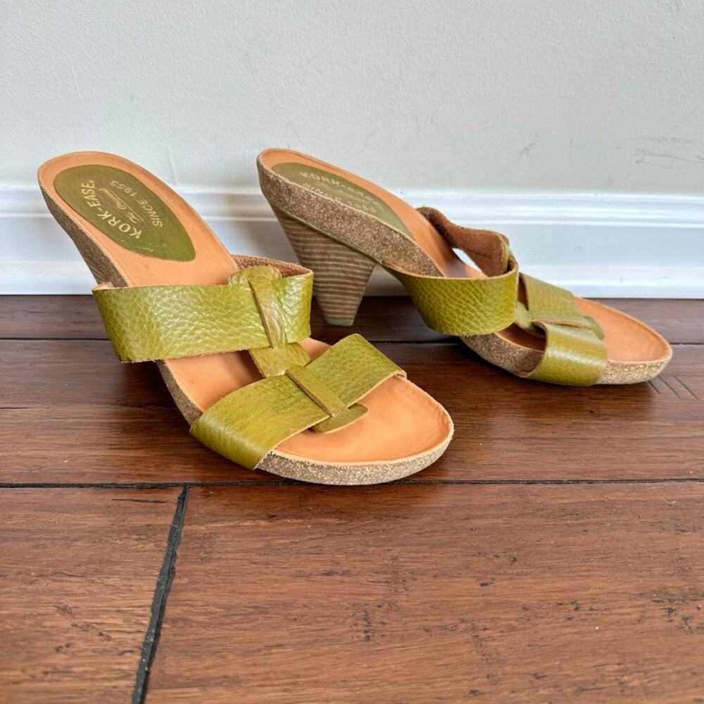 Kork Ease Mule Sandal Womens Sz10 Olive Green Leather Strap Wrapped Heel Slip On